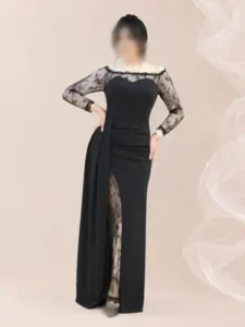 ماکسی مجلسی دالقیچ دامن چاک دانتل دار