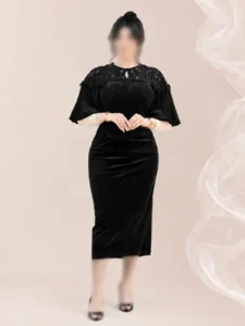 پیراهن میدی مخمل بالاتنه گیپور